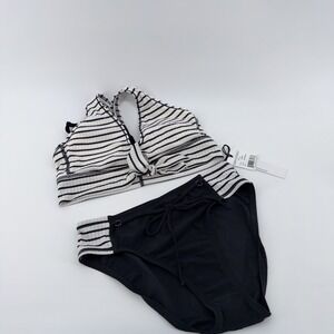 Robin Piccone Bikini Black 2 Piece Swimsuit Set Small Medium Black white